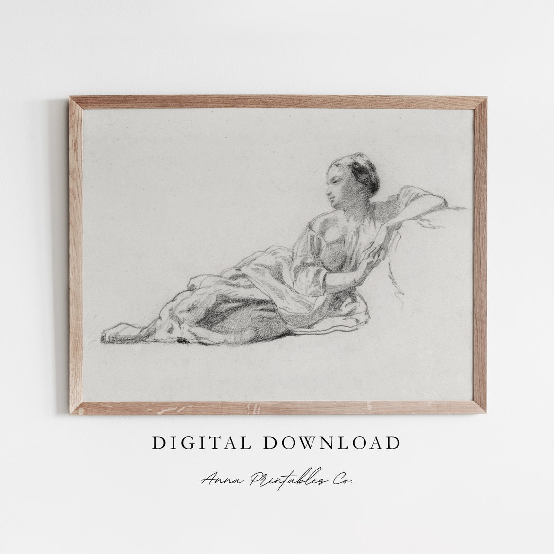 Reclining Woman Pencil Sketch Classical Figure Drawing Art Print