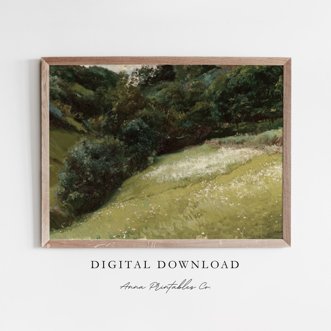 Lush Green Hillside Spring Landscape Vintage Nature Valley Art Poster