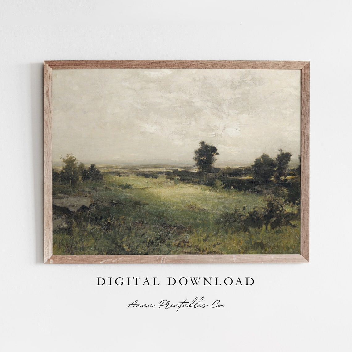 Antique Cloudy Field Landscape Vintage Pastoral Meadow Poster