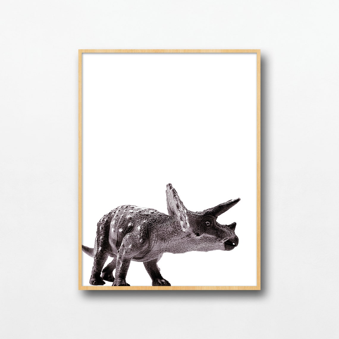 Triceratops Dinosaur Toy Side View Black White Kids Nursery Poster - Image 2