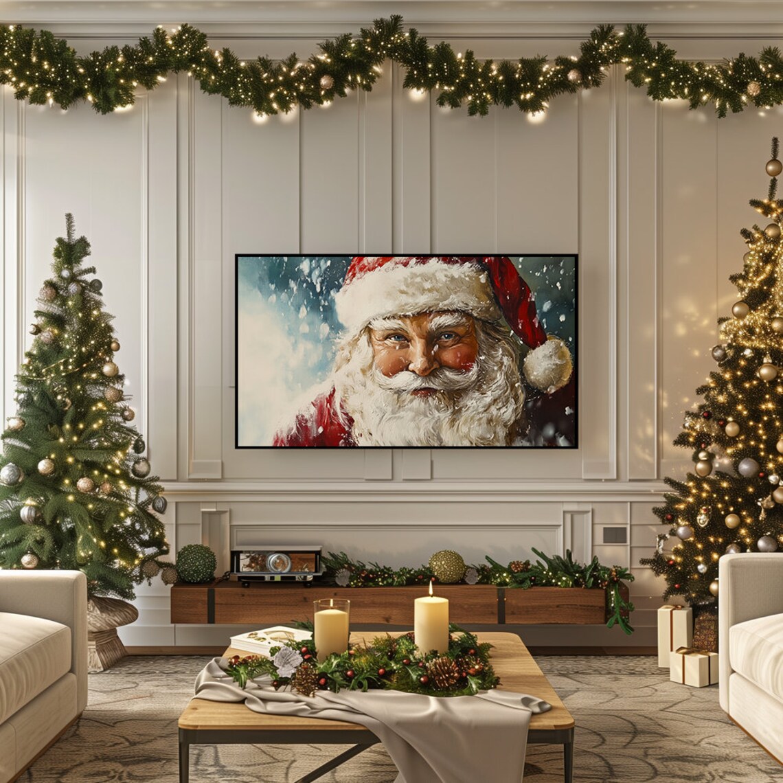 Classic Santa Claus Portrait in Snow Vintage Christmas Cheer Poster - Image 5