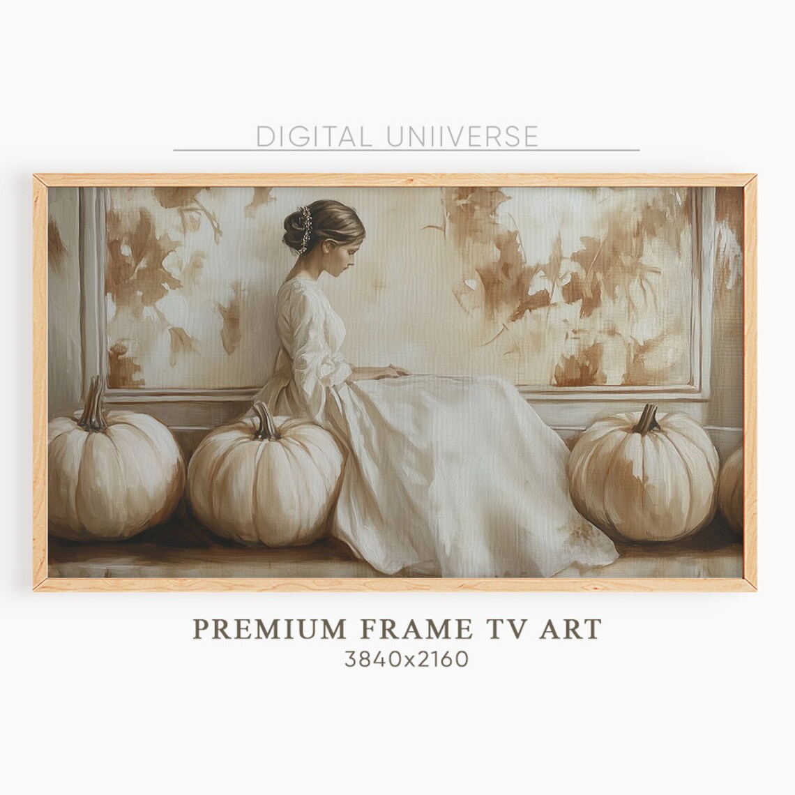 Woman White Gown White Pumpkins Elegant Vintage Autumn Painting Poster