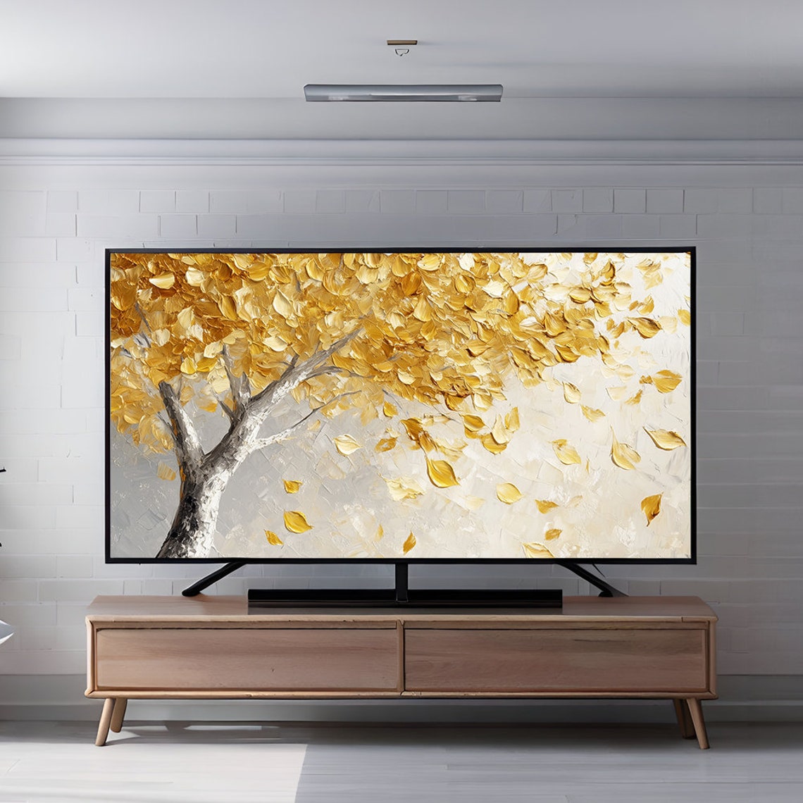 Golden Autumn Tree with Falling Leaves Impasto Oil Painting Wall Art - Image 6