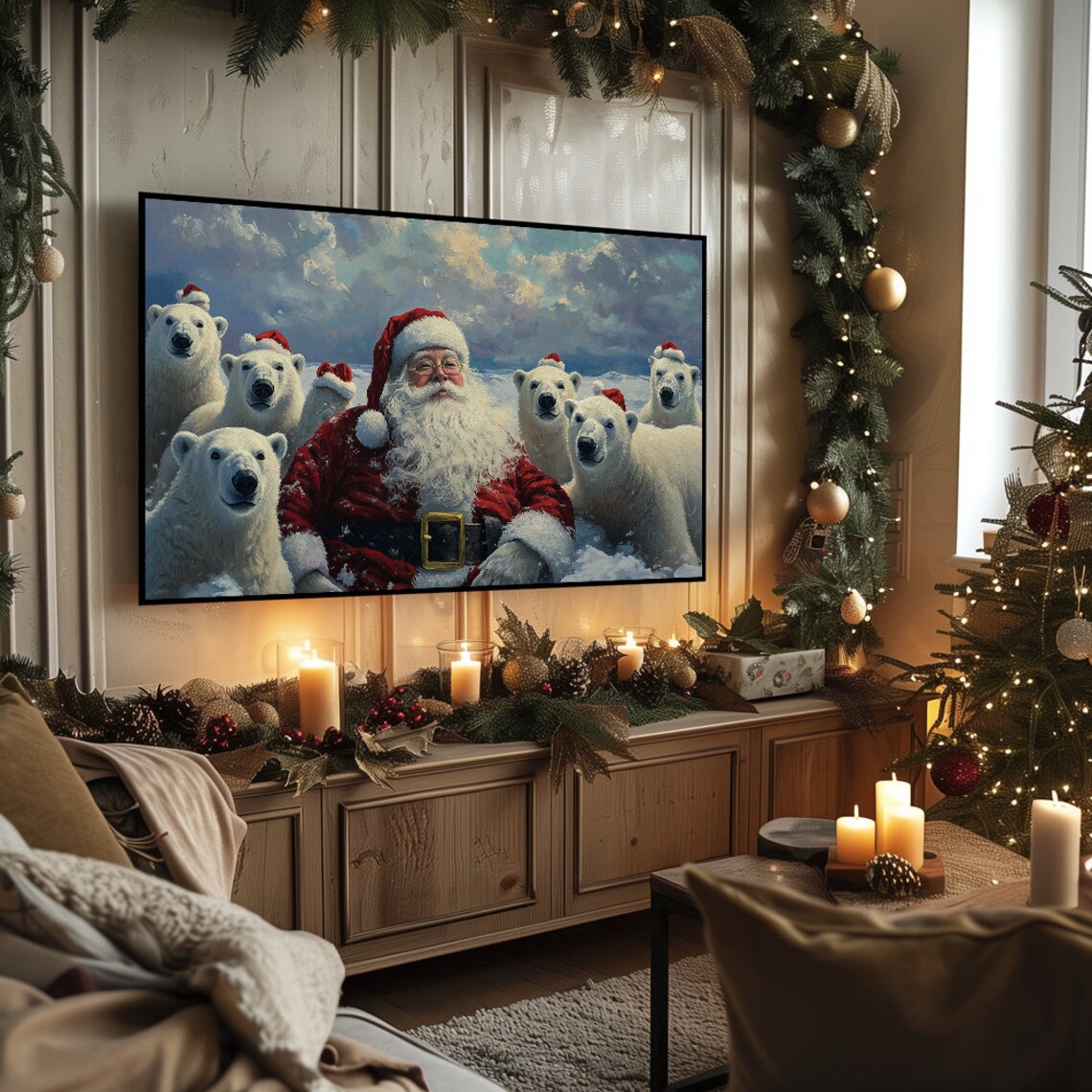 Santa Claus Polar Bear Selfie Santa Hats Arctic Christmas Poster - Image 5