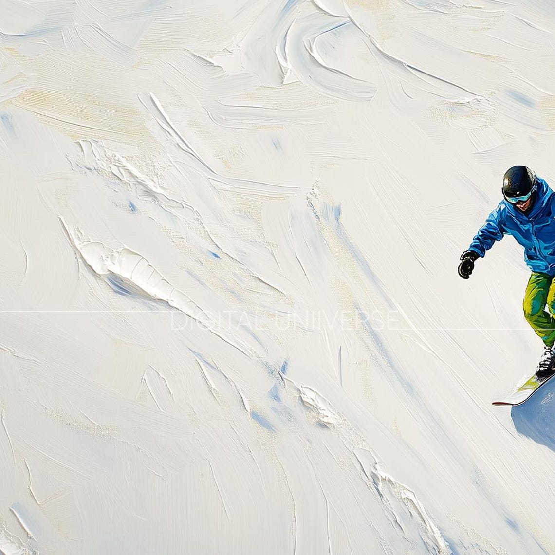 Frame Tv Art Oil Painting Winter Frame Tv Art Colorful Christmas Tv Art Ski Snow Painting For Tv A Snowboarder In A Blue Jacket - Image 3