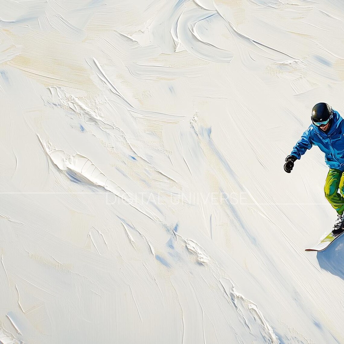 Snowboarder Carving Down Powder Slope Impasto Oil Painting Poster - Image 3