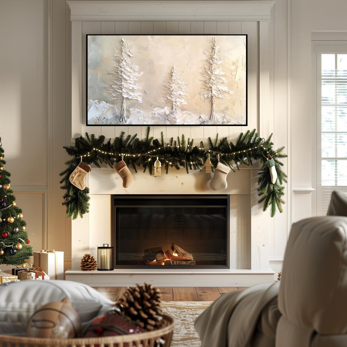 Three Frosted Christmas Trees Textured Neutral Winter Decor Wall Art - Image 7