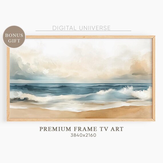 Beach Waves Under Cloudy Sky Watercolor Coastal Scene Wall Art