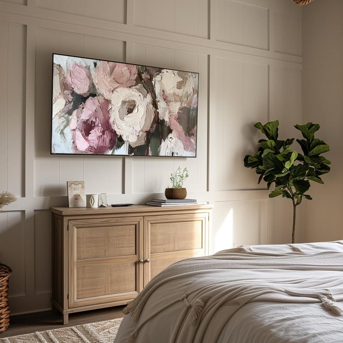 Blush Pink Peonies Close Up Impasto Floral Painting Wall Art - Image 6