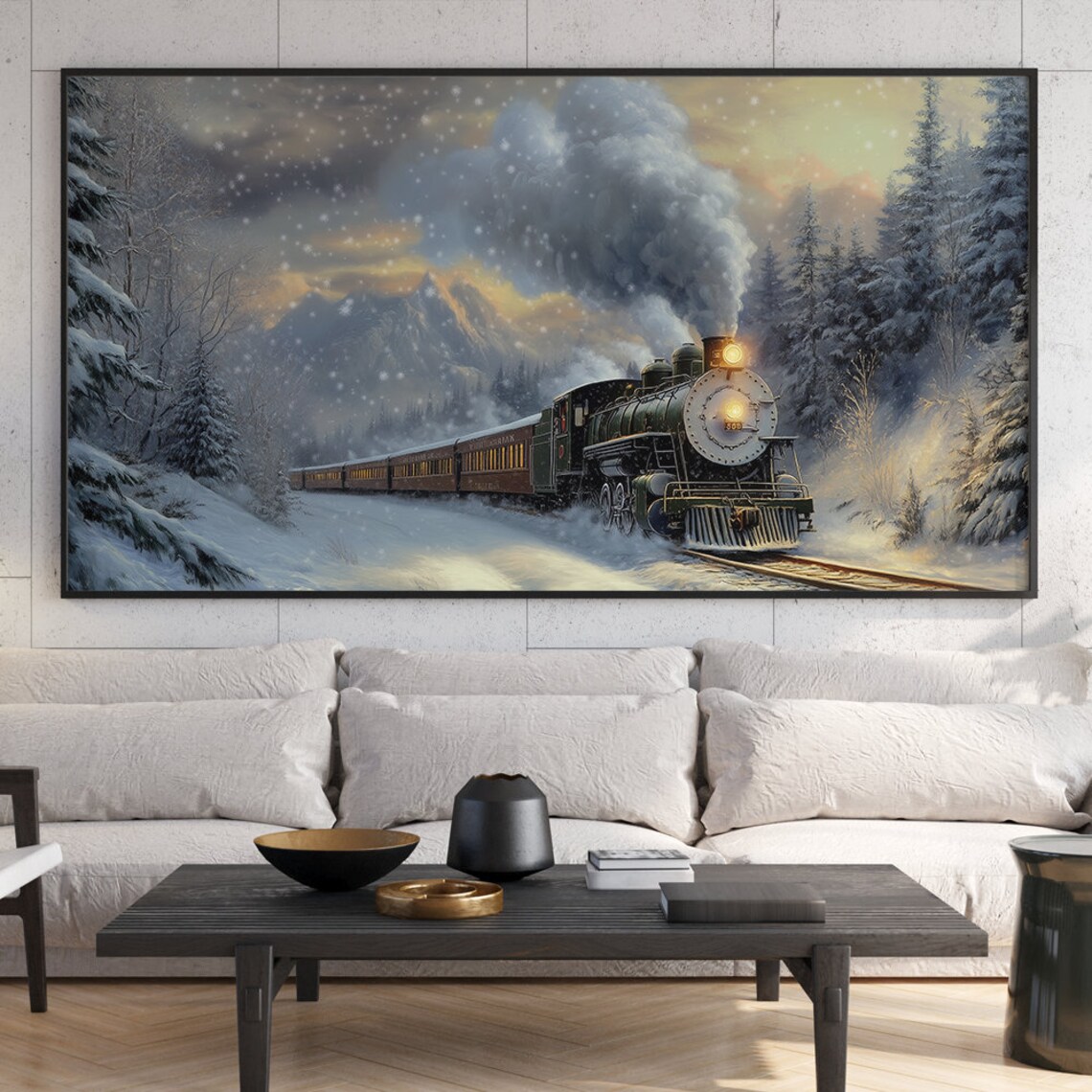 Steam Locomotive Snowy Night Forest Vintage Train Christmas Poster - Image 6