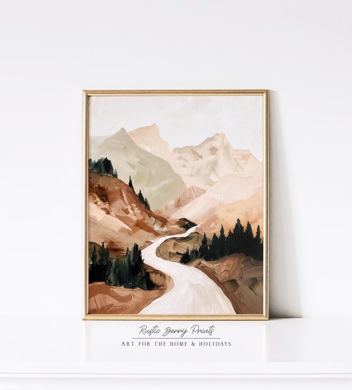 Mountain Valley River Road Watercolor Landscape Painting Print - Image 2