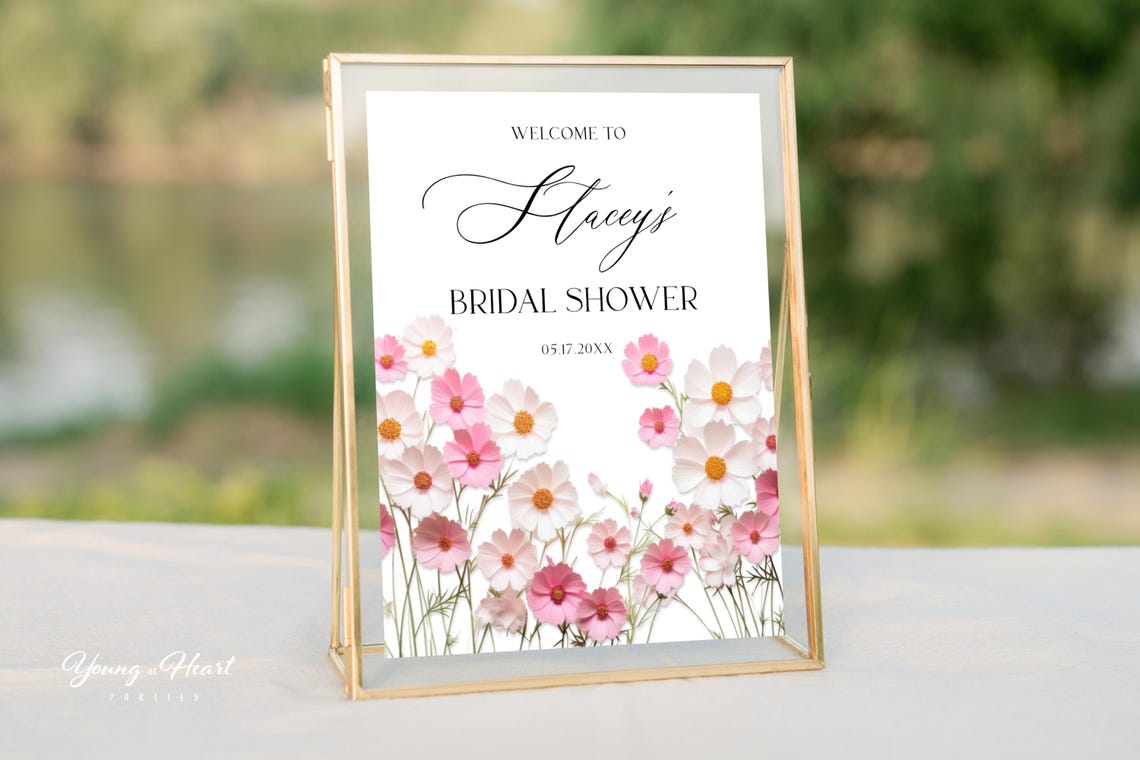 Pink Cosmos Love In Bloom Bridal Shower Welcome Sign Editable Print - Image 6