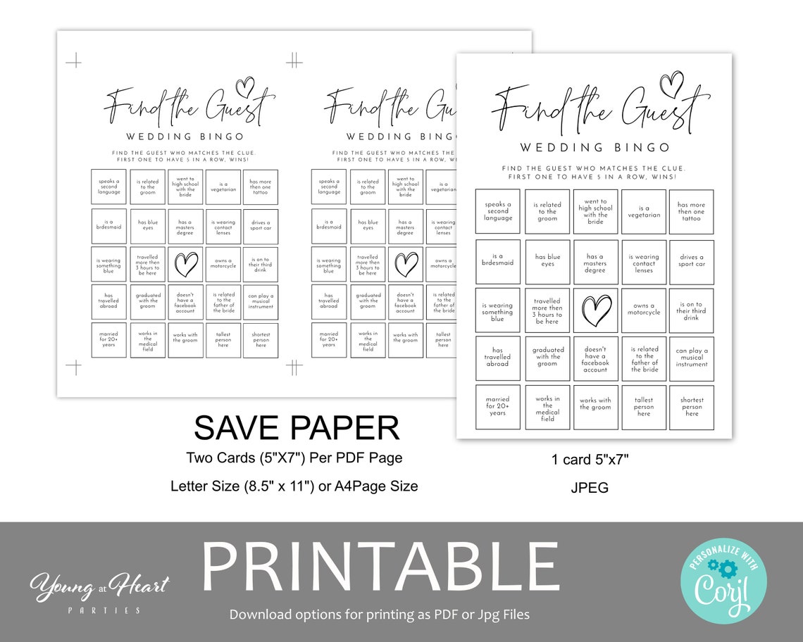 Find The Guest Wedding Bingo Game Card Minimalist Shower Print - Image 2