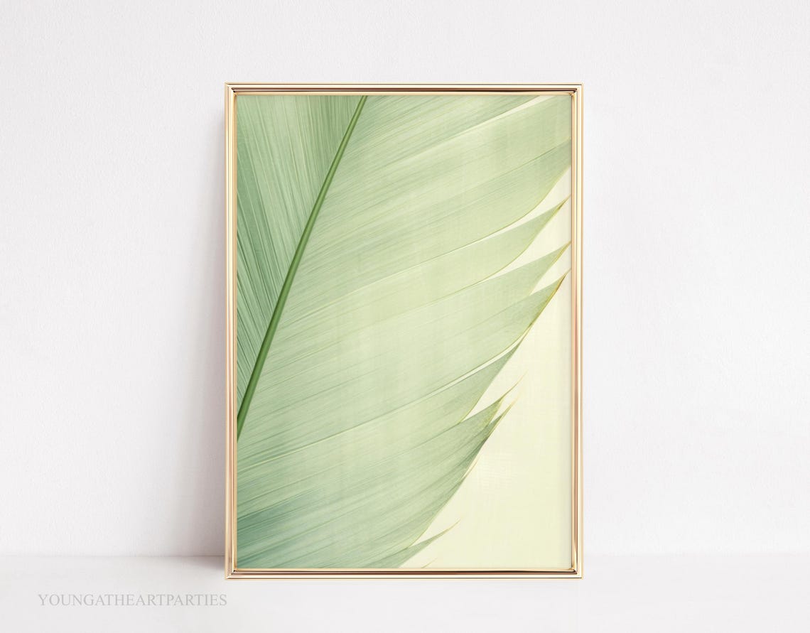 Lime Cream Palm Leaf Botanical Minimalist Modern Decor Wall Art - Image 5