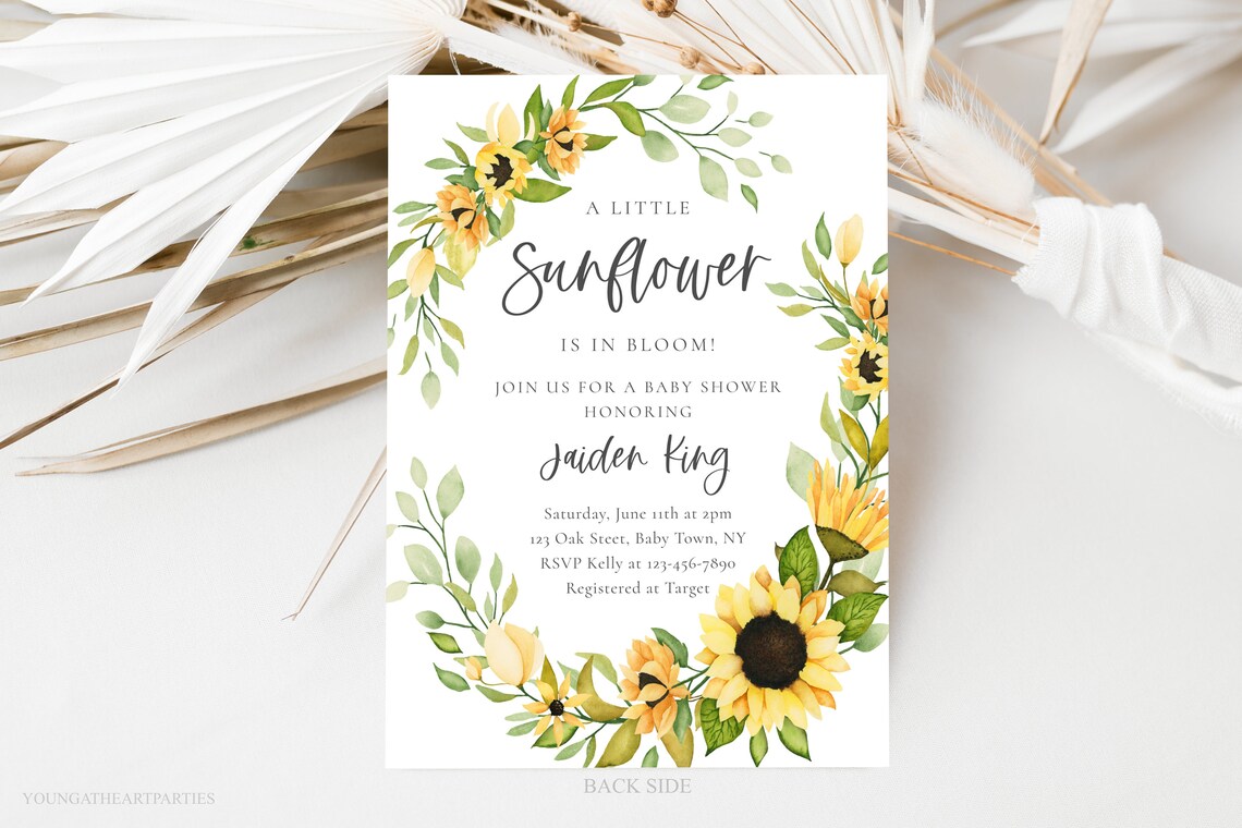 Sunflower Baby Shower Invitation Template Bloom Baby Shower Invite Yellow Floral Baby Shower Country Themed Baby Shower Invitation