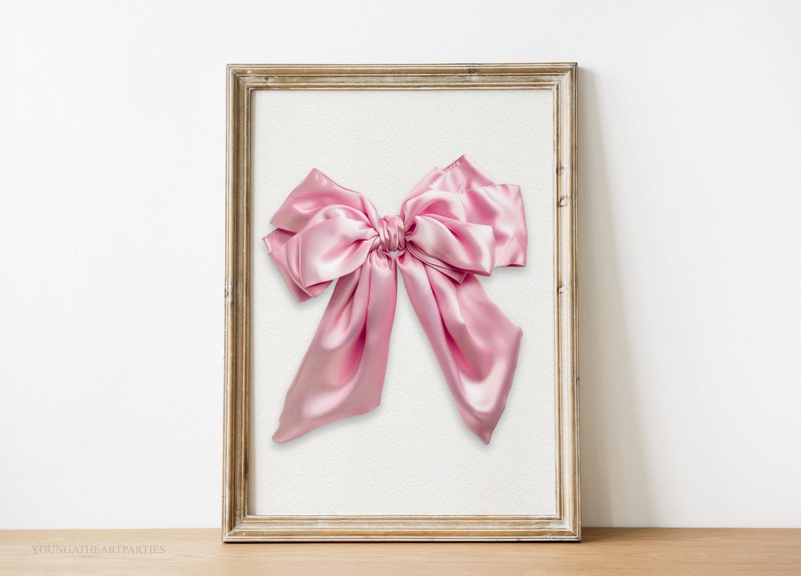 Charming Elegant Pink Satin Bow Coquette Girly Bedroom Wall Art