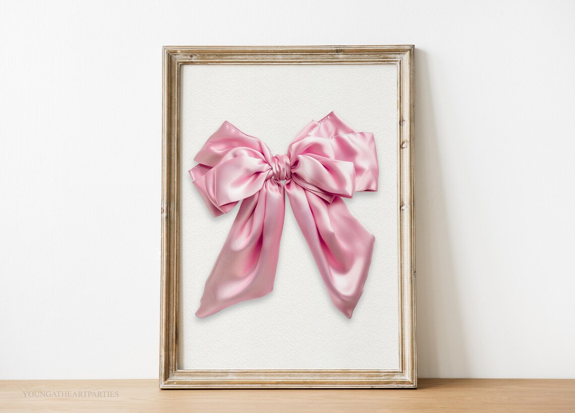 Pink Satin Bow Art Print Pink Coquette Bow Wall Art Girly Pink Room Art Dorm Room Art Trendy Wall Art Preppy Girl Pink Bow Art Print
