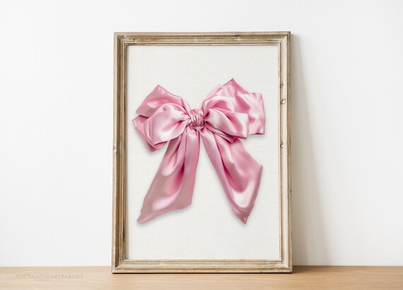 Charming Elegant Pink Satin Bow Coquette Girly Bedroom Wall Art