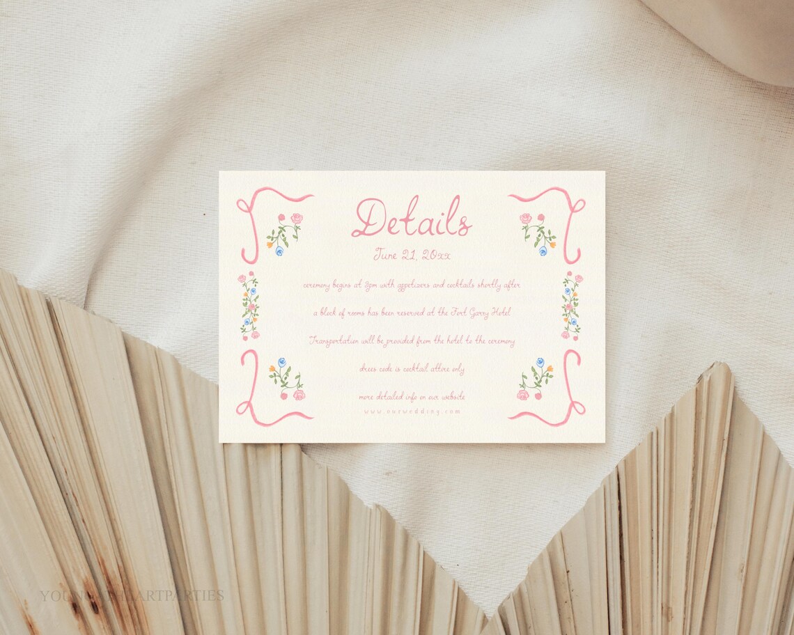 Kim and Saul Pink Floral Wedding Invitation Suite Card Print - Image 2