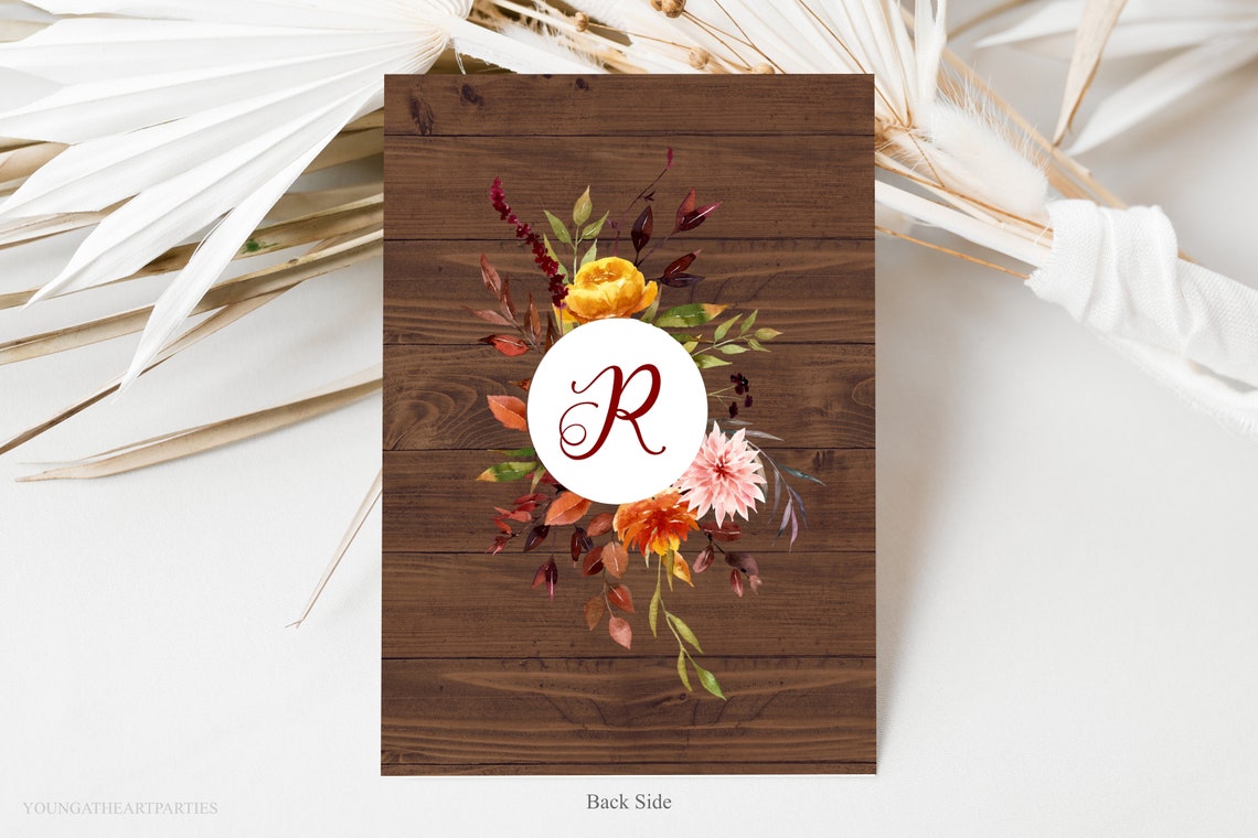 Fall in Love Bridal Shower Invitation Rustic Pumpkin Floral Wood Print - Image 5