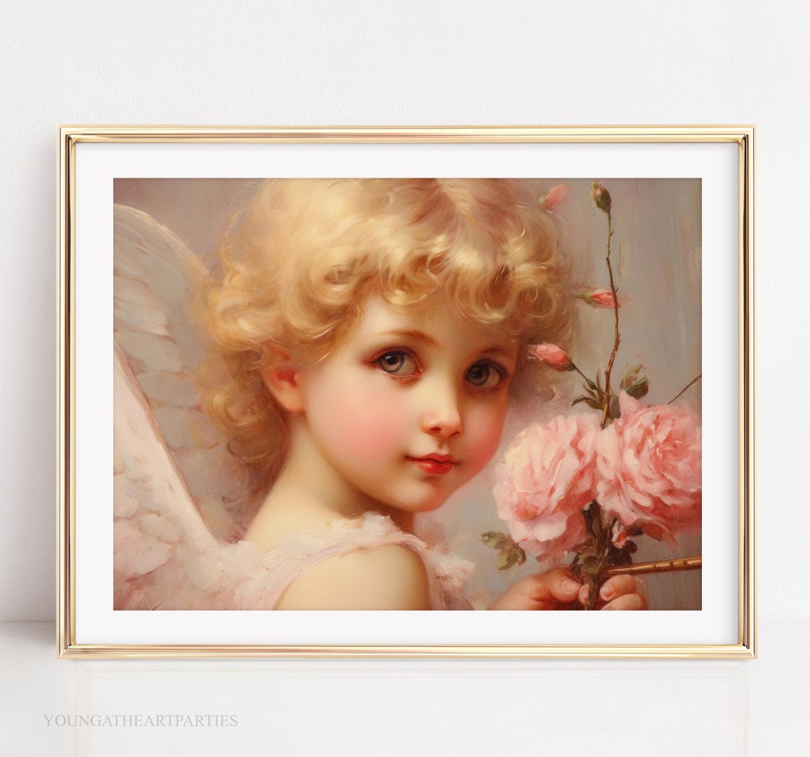 Valentines Cupid Art Print Sweet Cupid Painting Wall Art Valentines Day Decor Vintage Angel Portrait Poster Antique Love Angel Wall Art - Image 6
