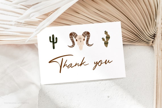 Wild West Thank You Card Template Editable Boho Cowboy Thank You Card Editable Western Theme Thank Card Instant Corjl