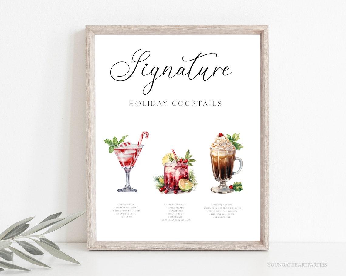 Elegant Signature Holiday Cocktails Bar Menu Sign Party Poster - Image 4