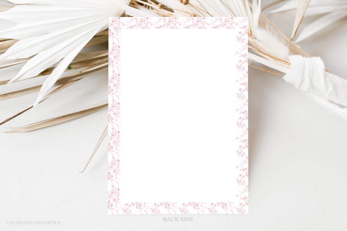 Pink Monogram Crest Baby Shower Invitation Floral Border Print - Image 4