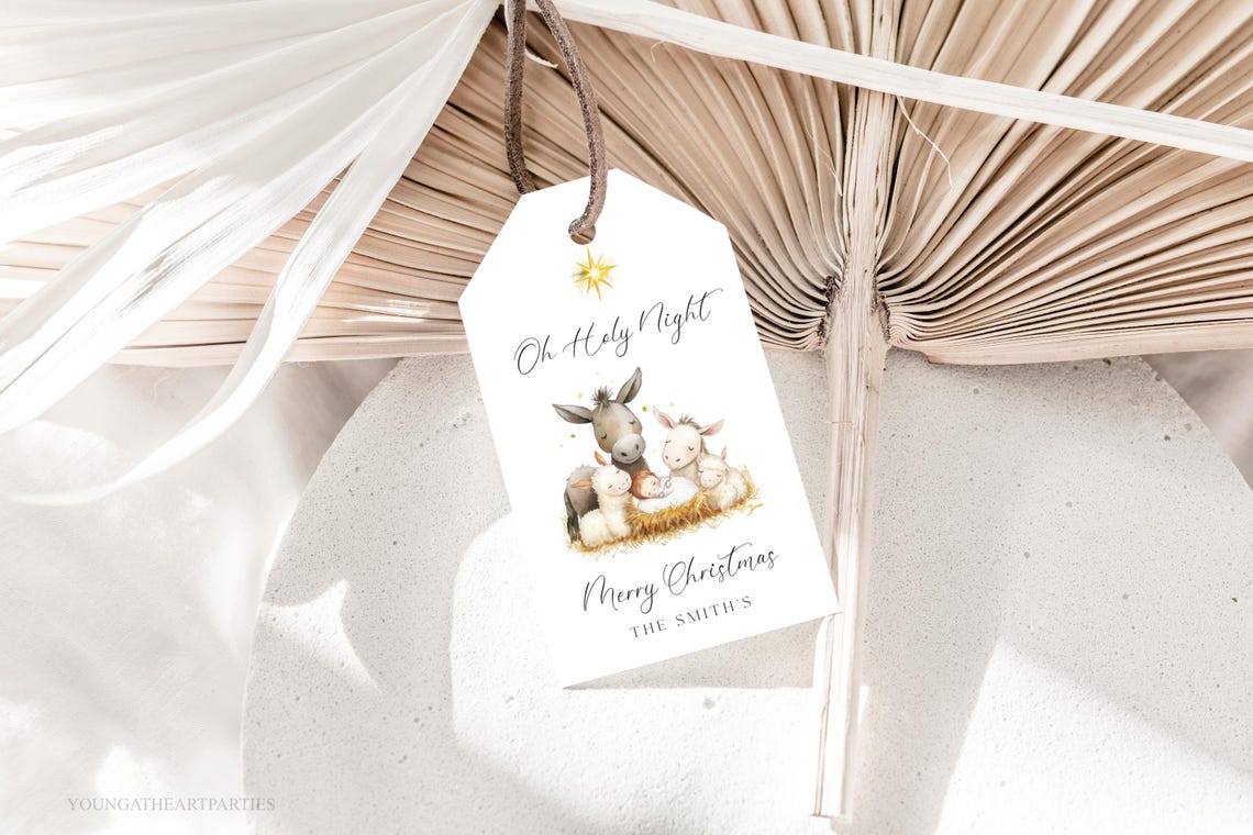 Cute O Holy Night Merry Christmas Gift Tag Editable Nativity Scene Christmas Gift Tag Christian Christmas Gift Tag Template - Image 5