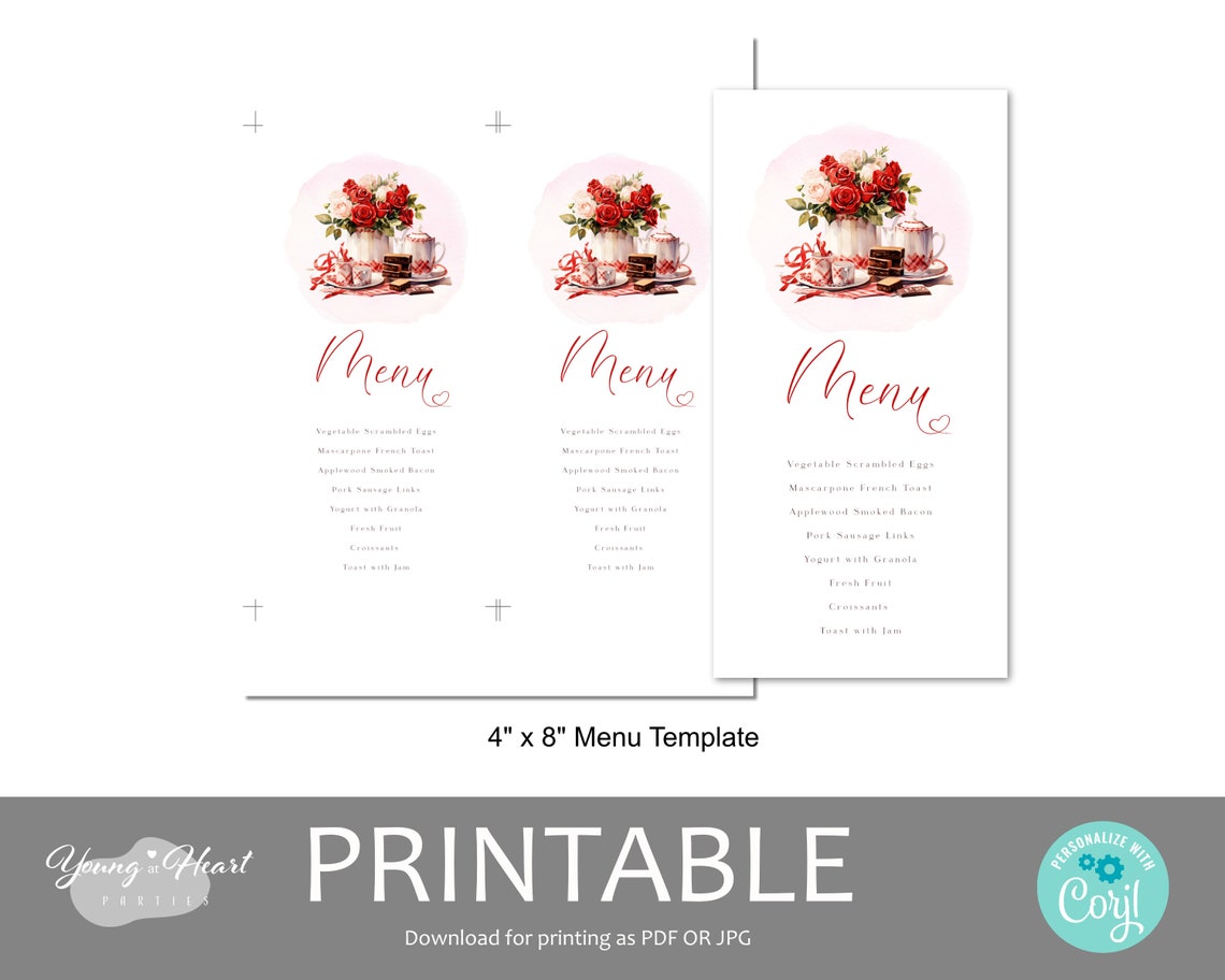 Red and White Rose Brunch Menu Card Watercolor Invitation Print - Image 3