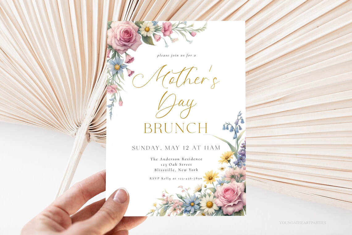 Floral Mothers Day Brunch Invitation Template Spring Wildflower Print