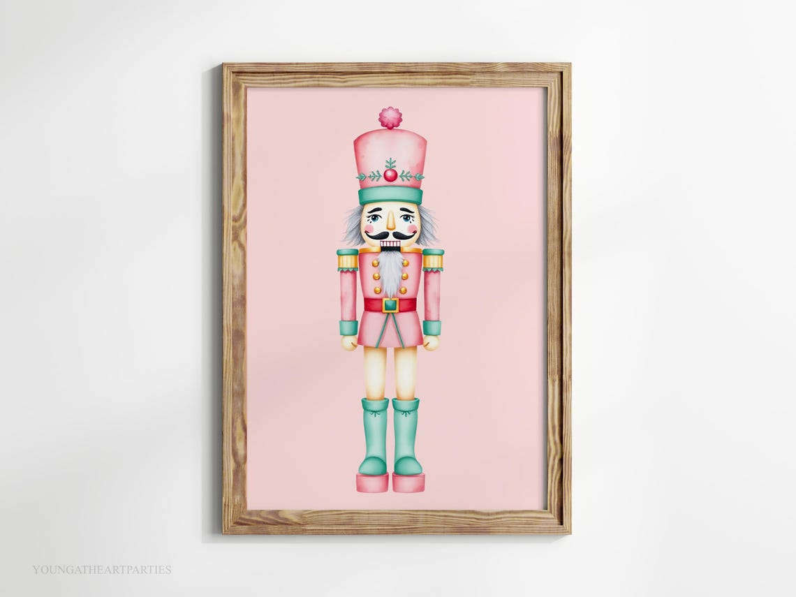 Pastel Pink Mint Nutcracker Christmas Art Print Holiday Wall Decor - Image 4