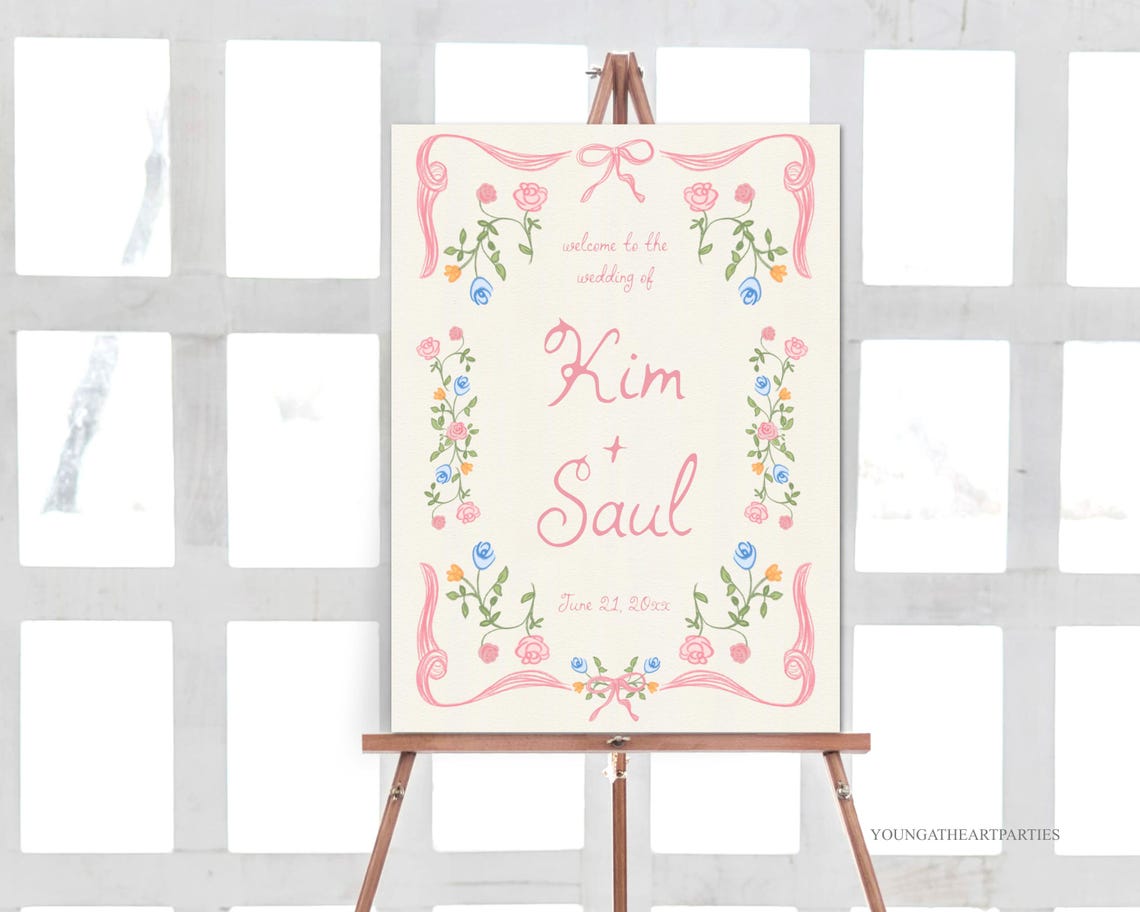 Whimsical Floral Wedding Welcome Sign Template Pink Garden Party Print - Image 5
