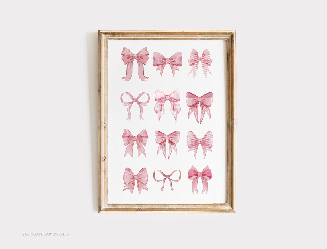 Trendy Pink Bows Watercolor Coquette Collage Girls Room Wall Art - Image 4