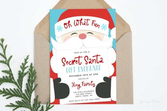 Cute Secret Santa Gift Exchange Party Invite Editable Christmas Gift Exchange Party Invitation Kids Christmas Party Holiday Party Invite