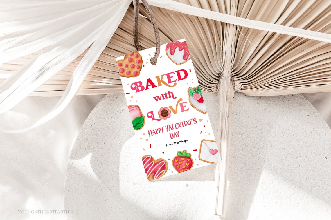 Baked with Love Happy Valentine's Day Cookie Gift Tag Art Print - Image 5