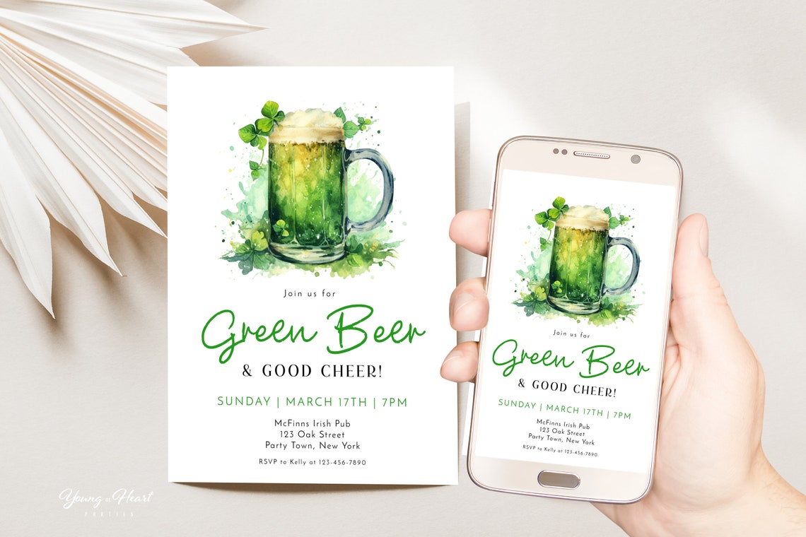 Green Beer and Good Cheer St Patricks Party Invitation Print