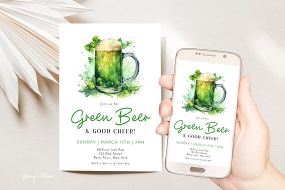 Green Beer and Good Cheer St Patricks Party Invitation Print