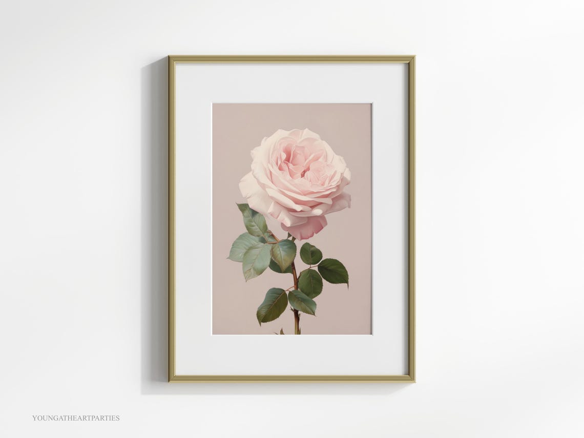 Blush Pink Single Rose Botanical Vintage Style Framed Wall Art - Image 2