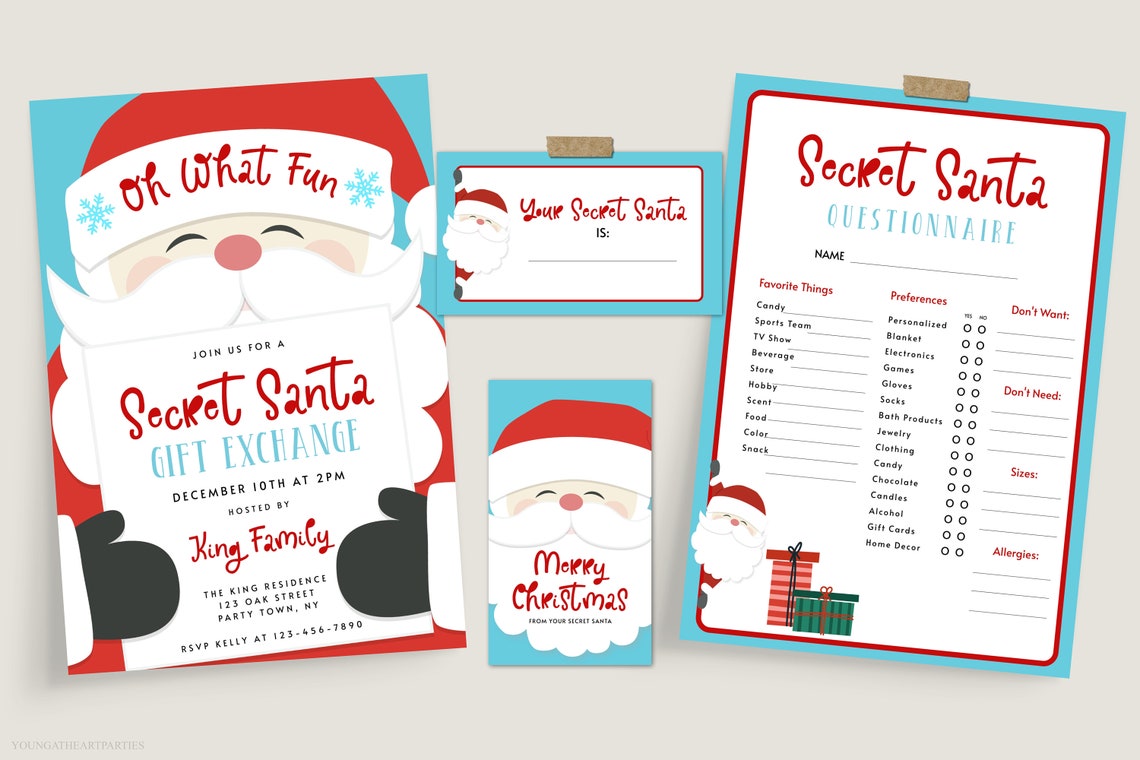 Secret Santa Gift Exchange Invitation Questionnaire Set Poster