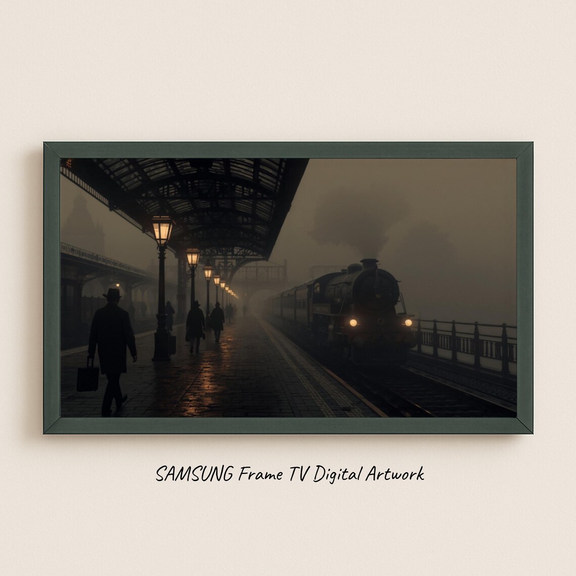Midnight Steam Train In The Foggy Old Station Platform Scene Poster
