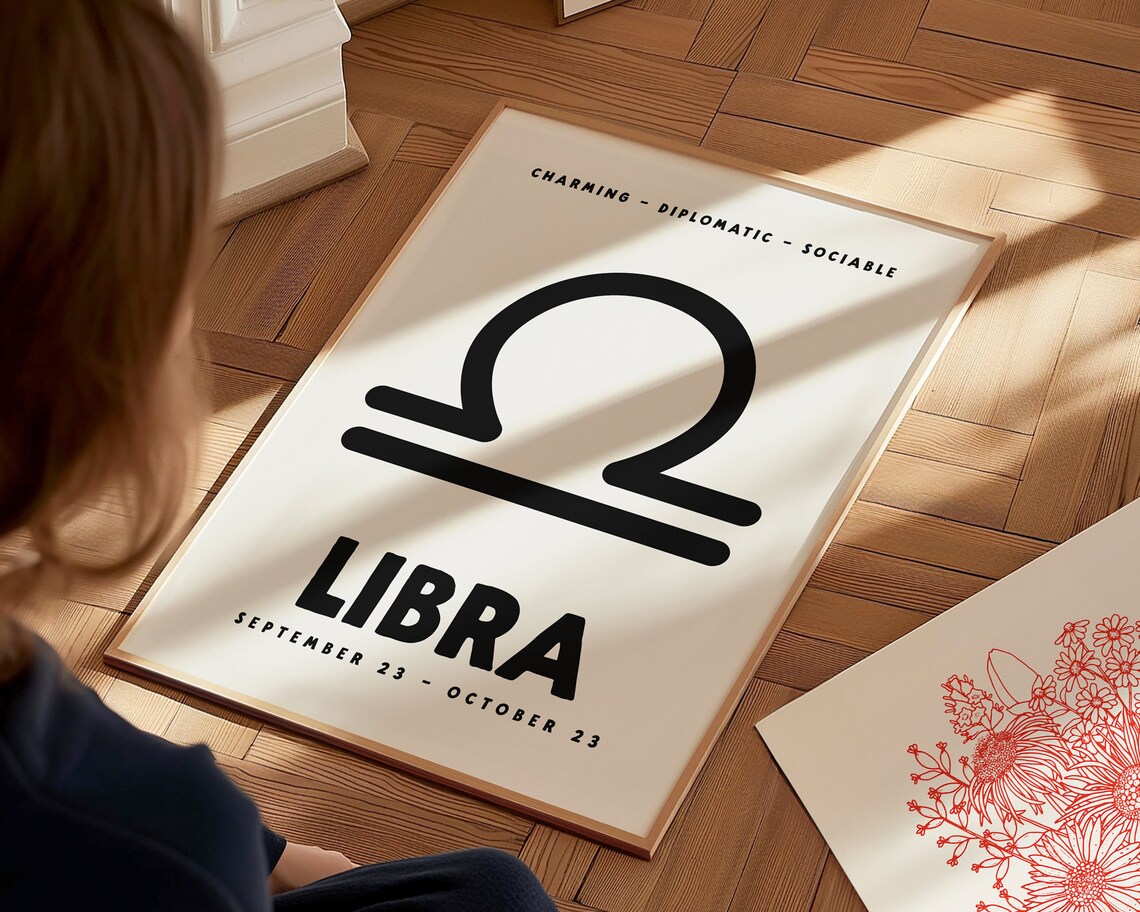 Libra Zodiac Symbol Bold Black Cream Minimalist Astrology Poster - Image 2