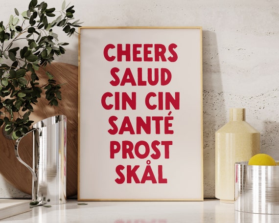 Cheers Print Trendy Wall Art Bar Cart Poster Modern Kitchen Decor Cin Cin Print Cute Aesthetic Kitchen Decor Red Art