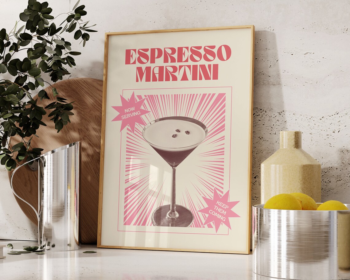 Espresso Martini Retro Cocktail Poster, Bar Cart Art