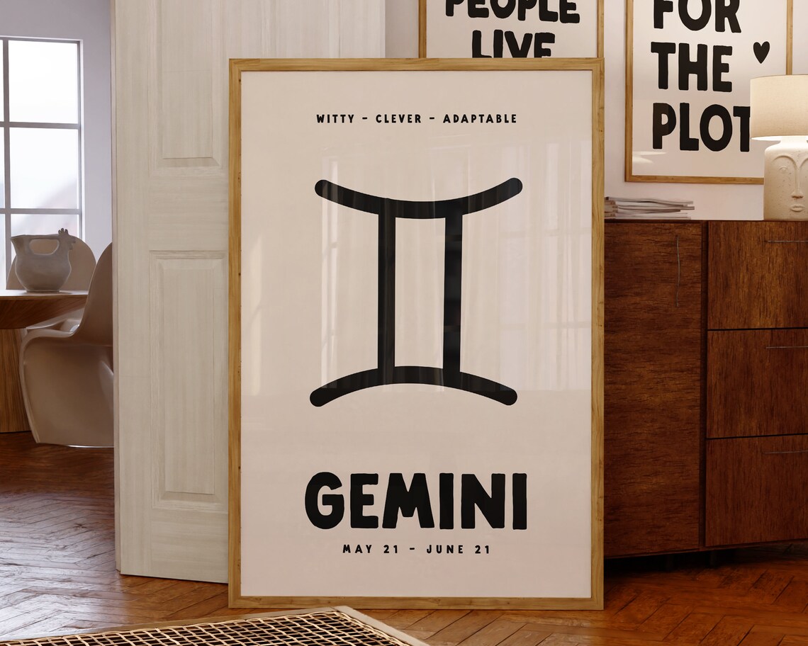 Gemini Zodiac Symbol Black Star Sign Astrology Birthday Gift Poster