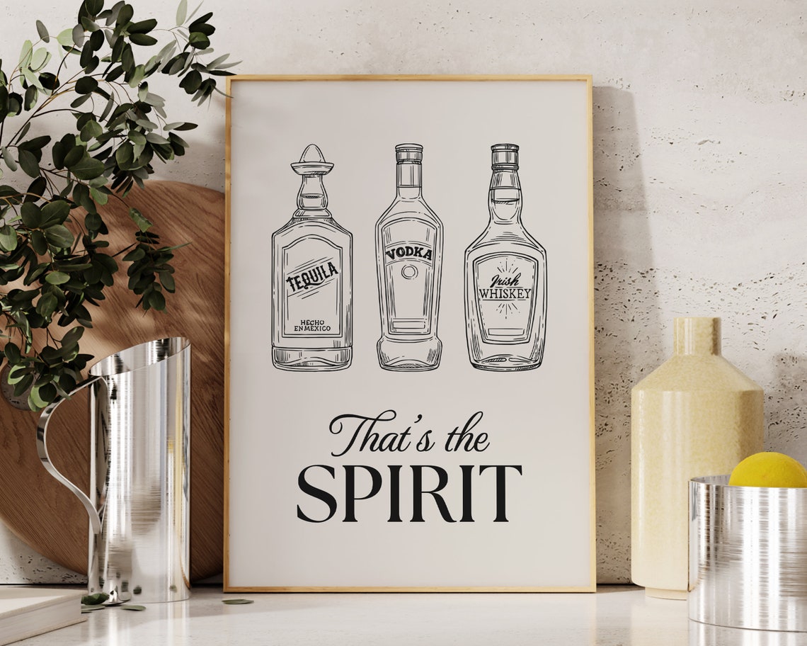 Thats The Spirit Liquor Bottle Line Art Cocktail Bar Decor Poster