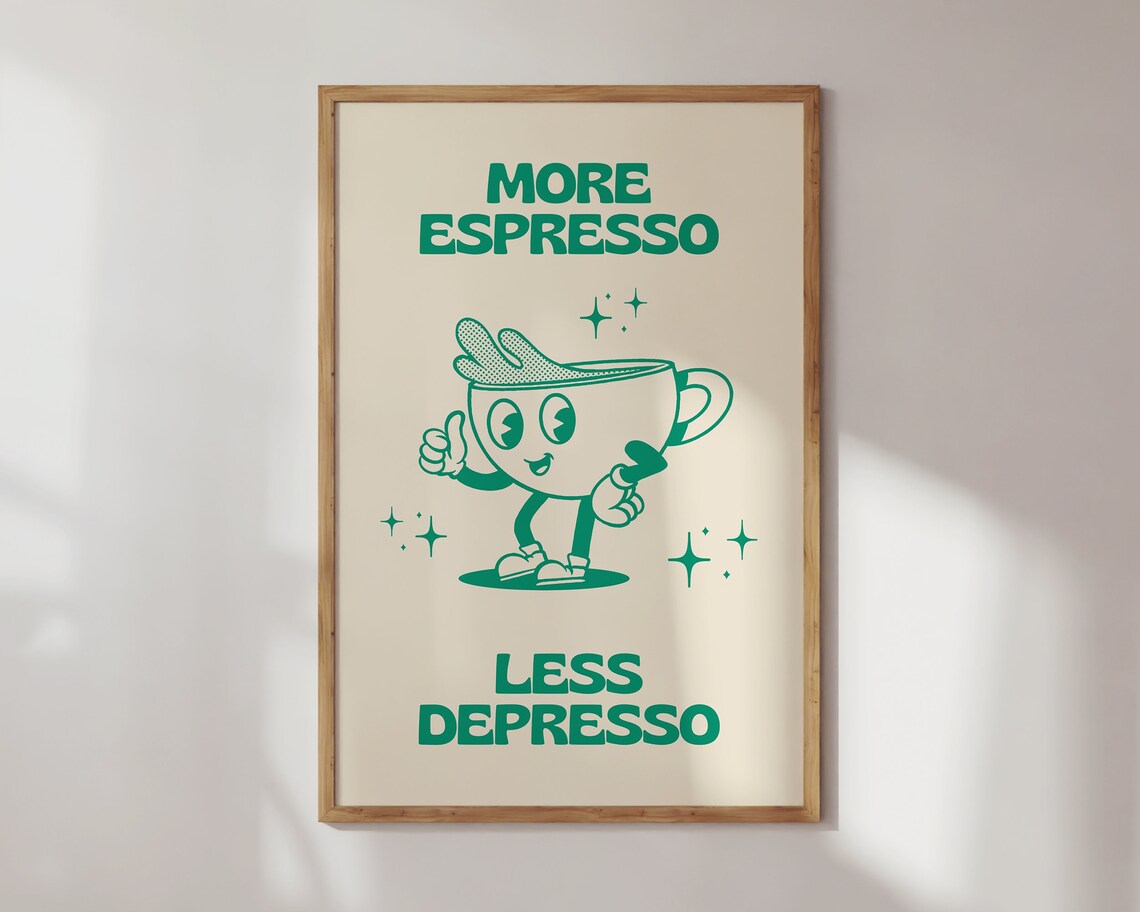 More Espresso Less Depresso Retro Coffee Print - Image 3