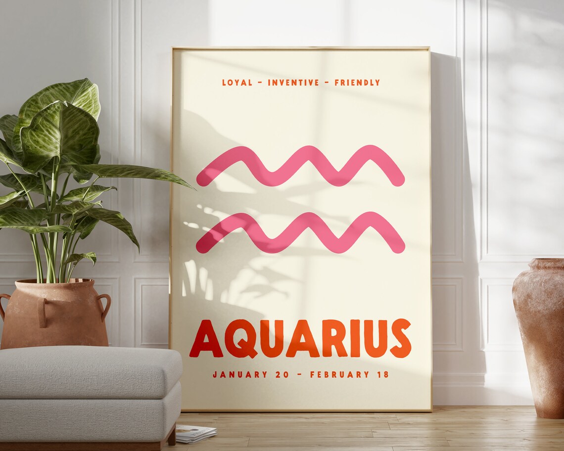 Aquarius Zodiac Sign Pink Symbol Astrology Birthday Gift Poster - Image 2