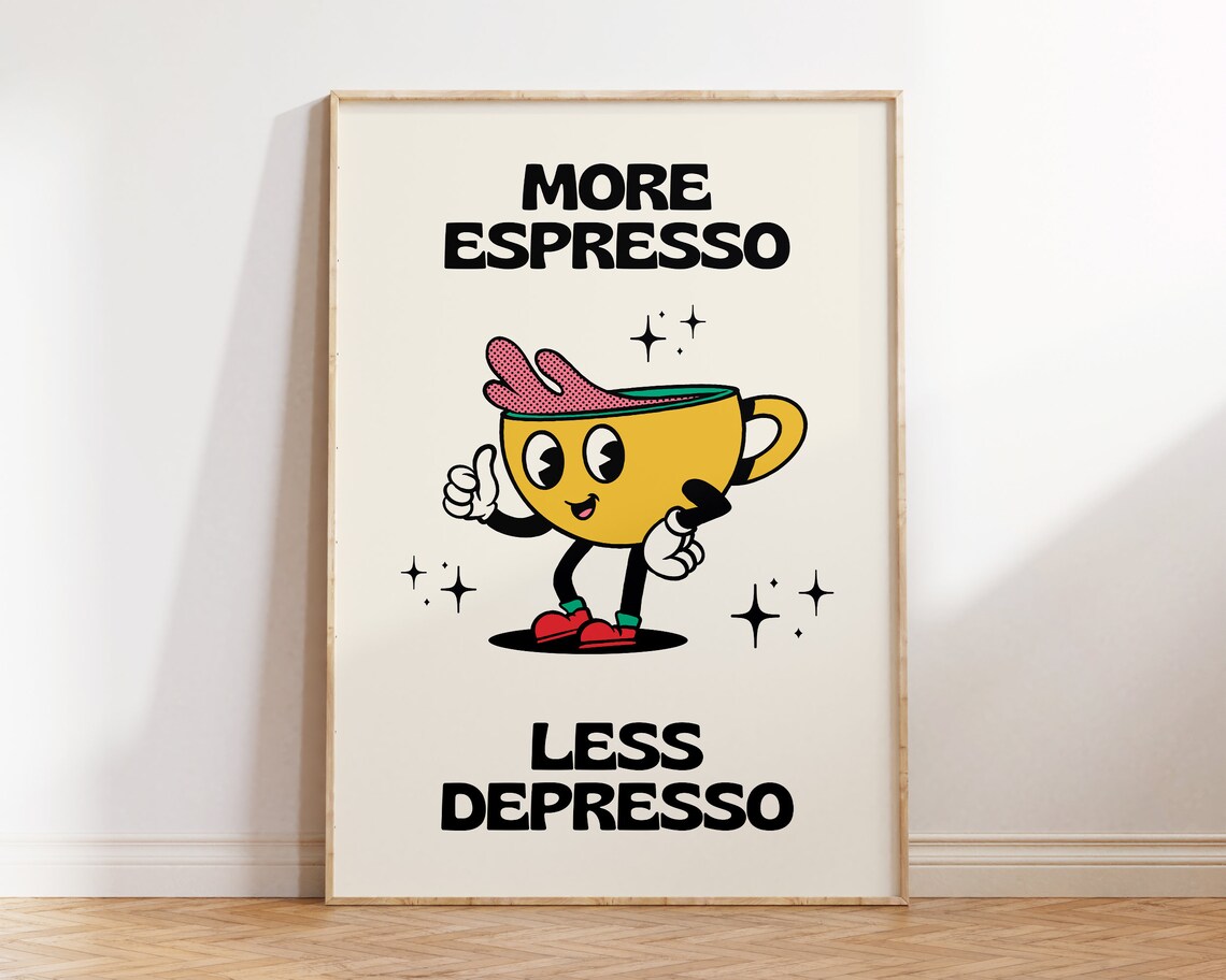 More Espresso Less Depresso Coffee Retro Art Print - Image 3