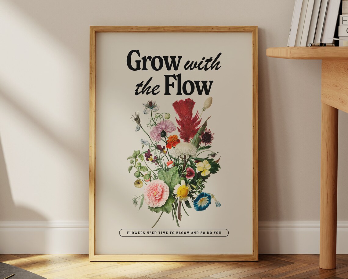 Positive Quote Botanical Floral Art Print, Retro Decor - Image 3